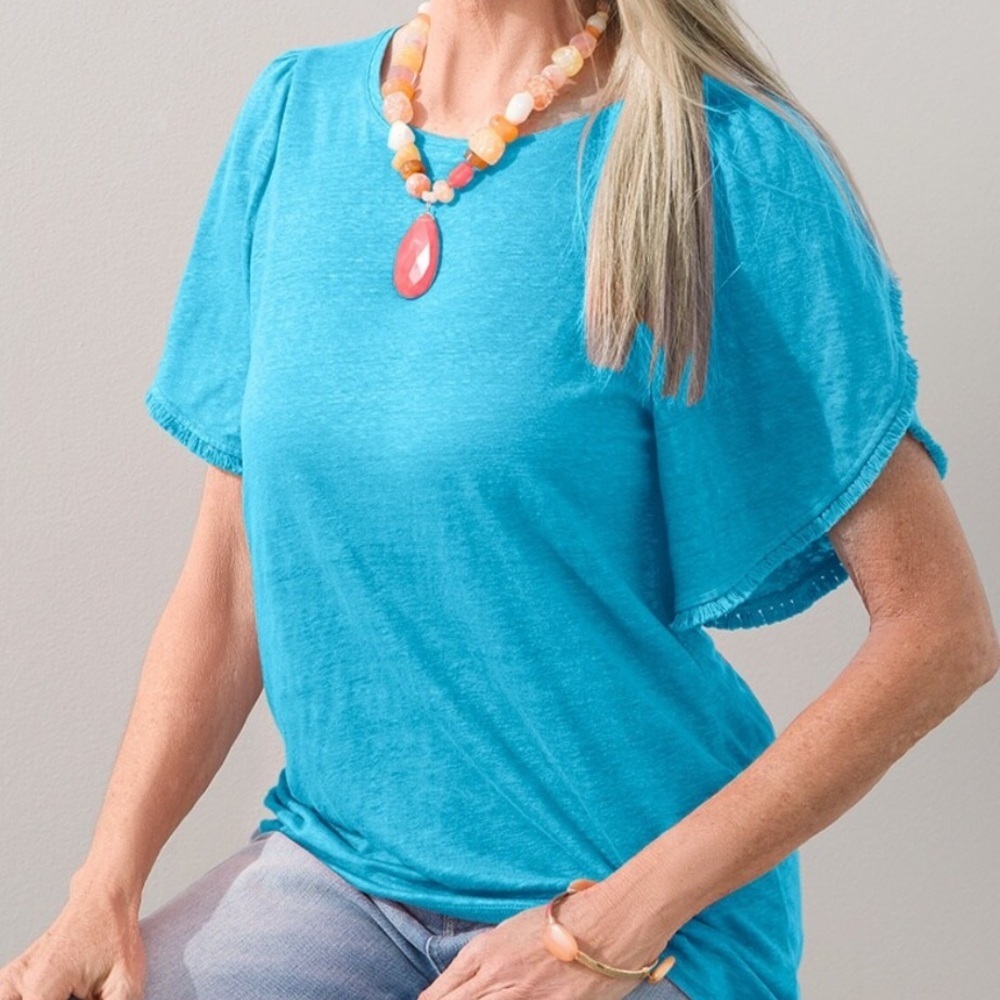 Chicos Linen Flutter Sleeve Tee Size M